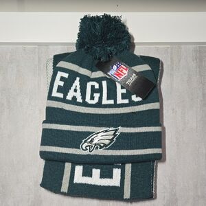 NFL Eagles Green and Gray Knit Beanie and Scarf Set